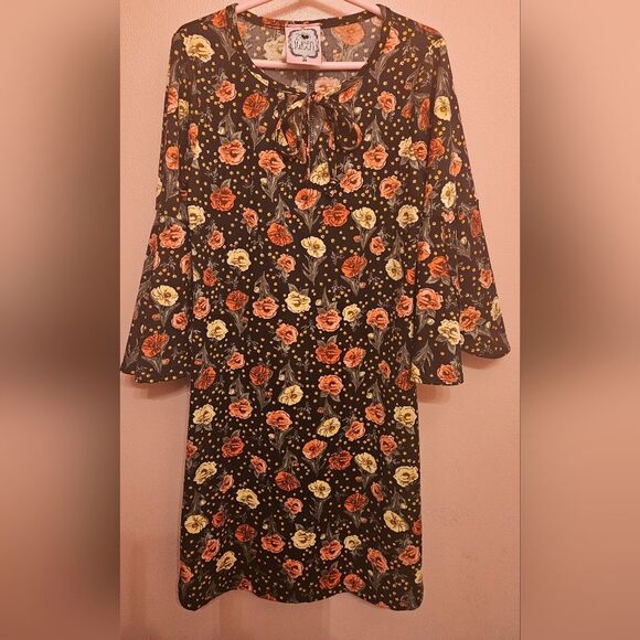 2 tween Girls floral 3/4 bell shaped sleeve dress 7/8 * - Picture 1 of 4